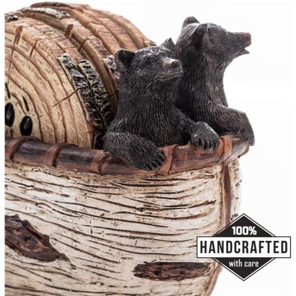 Bear Coasters Set – 6 Full Size Rustic Coasters in Handmade Canoe with Adorable - Picture 3 of 6